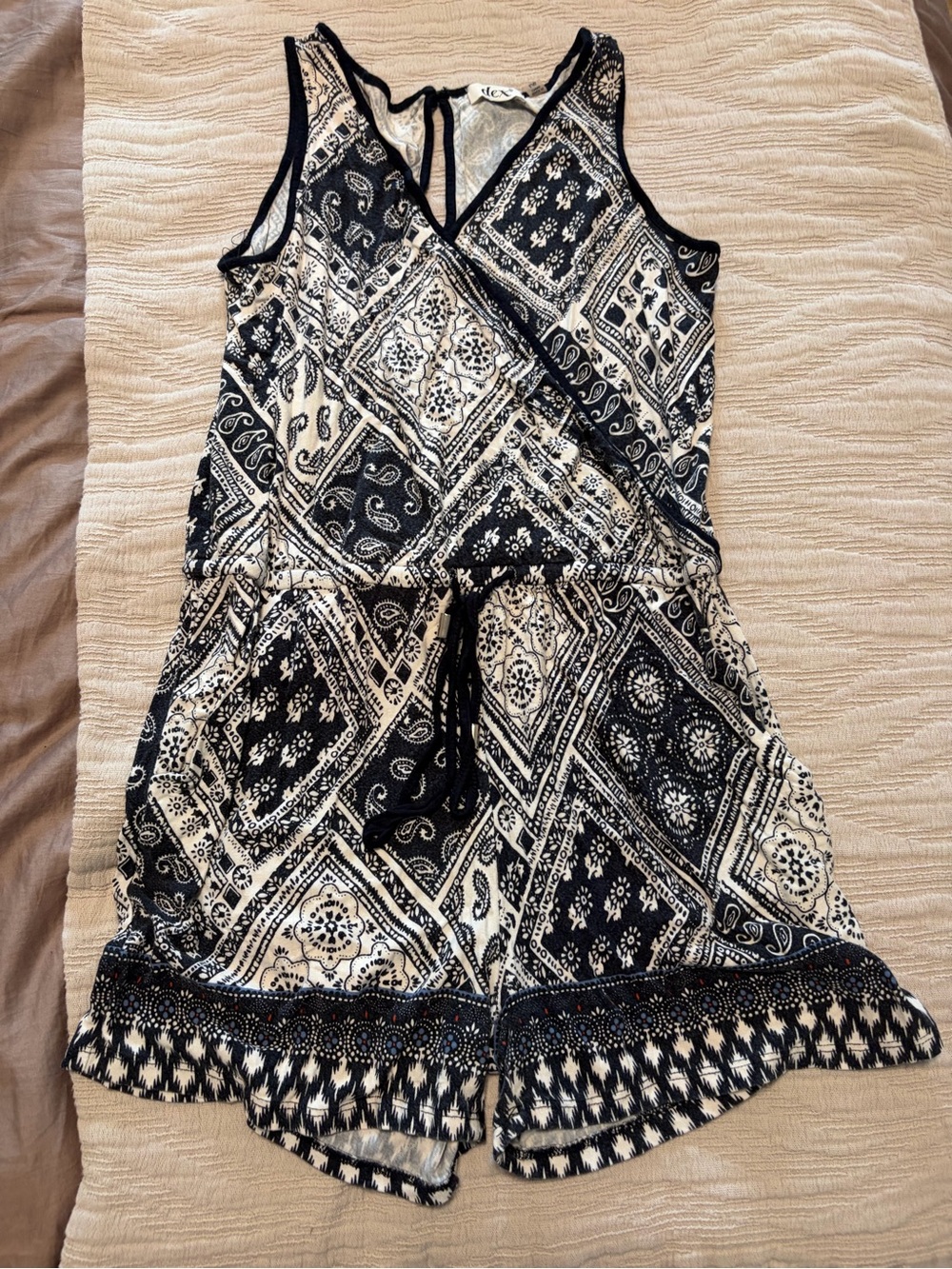Girls' Black & White Paisley Print Sleeveless Romper